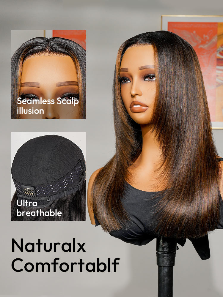 Layer Cut Highlight Customized Color Super Invisible LY Lace Front Straight Human Hair Wigs