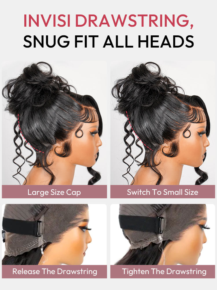 Glueless Invisi Drawstring 360 Lace Wig Throw on&go Side Part Body Wave Pre-Max Lace Front Wig