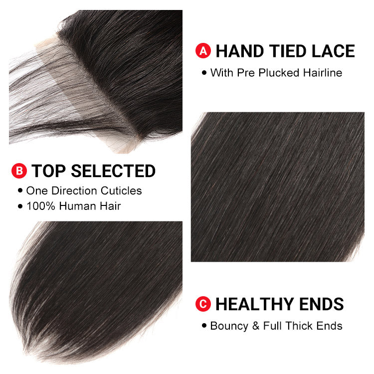 West Kiss Brazilian Straight Hair 3 Bundles With Lace Closures Straight Human Hair