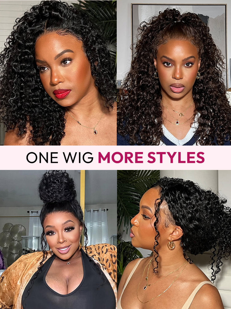 Glueless Invisi-Drawstring Flexible Fit 360 Lace Frontal Wigs Jerry Curly Wigs With Bleached Knots