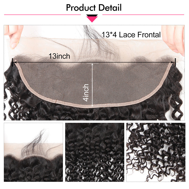Virgin Curly Hair 3 Bundles with 13x4 Lace Frontal Curly Afro Human Hair Weave
