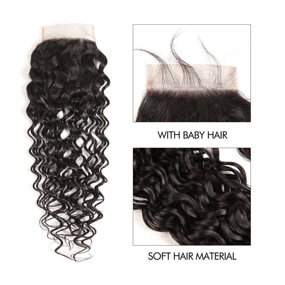 Brazilian Natural Wave 3 Bundles Hair With 4*4 Hair Closures Water Waves