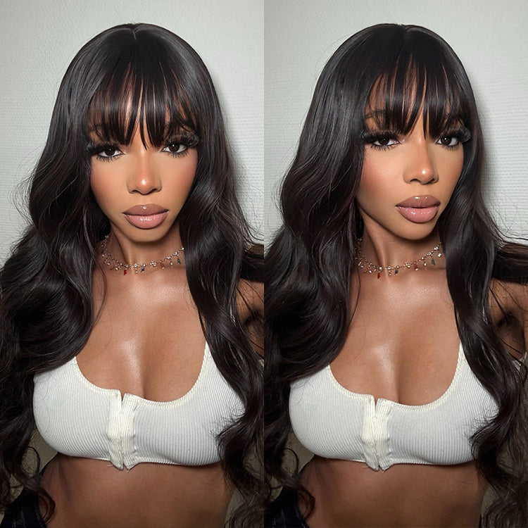Body Wave Human Hair Wigs With Bangs 5*5 Ready to Go Pre-Cut Lace Closure 180% Density Wigs For Women