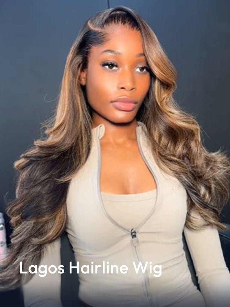 Lagos Hairline Colored Wig Black And Honey Blonde Highlight With Body Wave 13x4 Lace Front Wigs