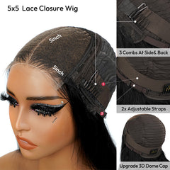Body Wave Human Hair Wigs With Bangs 5*5 Ready to Go Pre-Cut Lace Closure 180% Density Wigs For Women