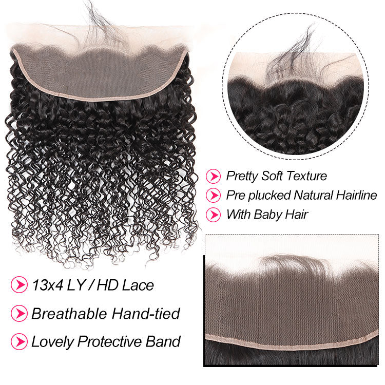 Virgin Curly Hair 3 Bundles with 13x4 Lace Frontal Curly Afro Human Hair Weave