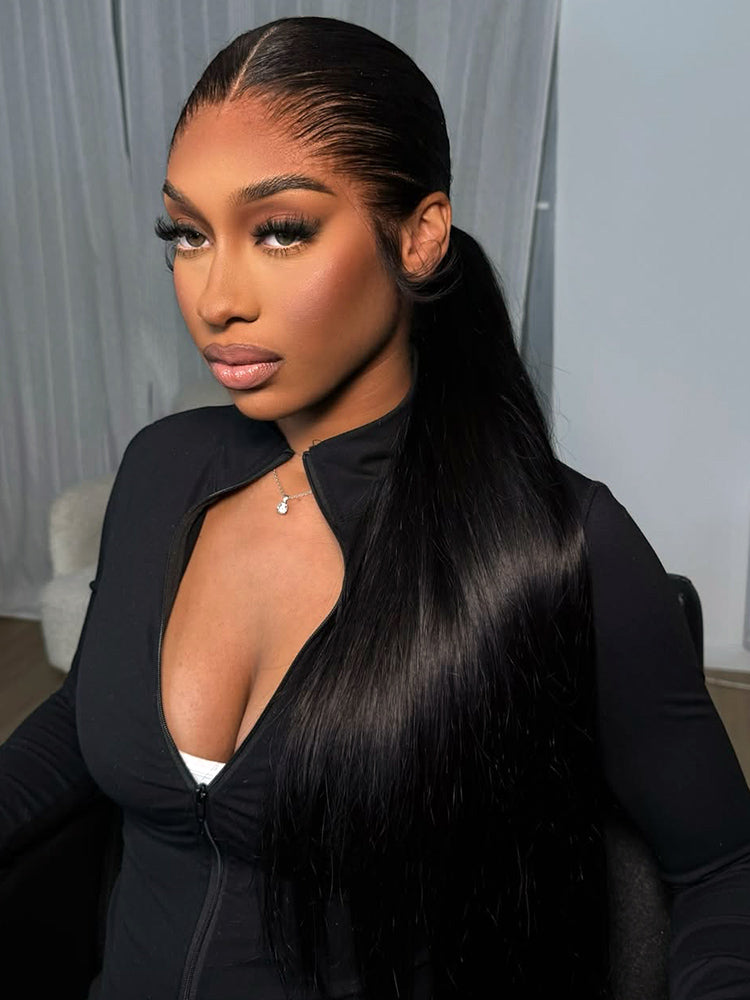 Natural Lagos Hairline Straight 13x6 HD Transparent Lace Front Wig Human Hair No Glue Needed