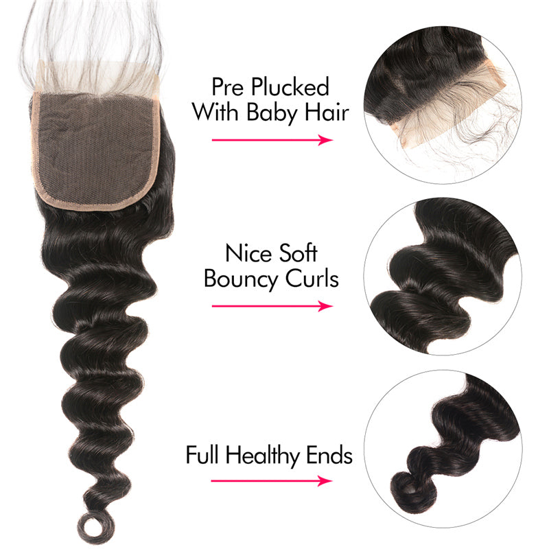 Loose Deep 3pc Weaves With Closures 4*4 Lace Closures Human Hair Extensions