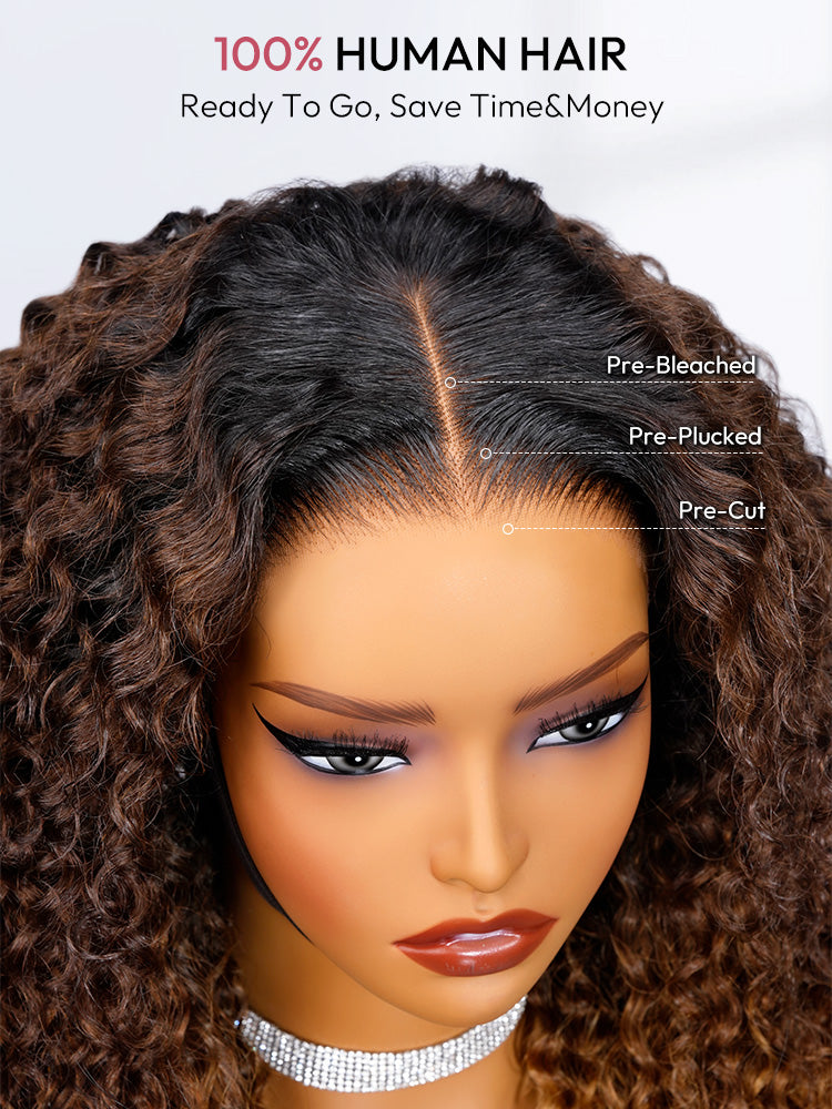 Ombre Brown And Honey Brown Jerry Curly Wig Ready To Go 5x7 Lace Frontal Wig Human Hair