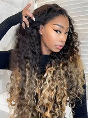 Luxury Ombre Honey Blonde Human Hair Wigs - Glueless Natural Wave Transparent Lace Front Wig