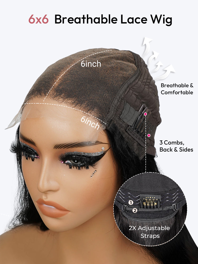 24 To 40 Inches Long Length Human Hair Wigs 6*6 Lace Closure Wigs