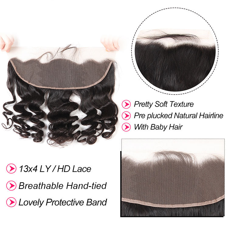 Loose Wave 3 Bundles With 13x4 Lace Frontal Human Hair Weave With Closure