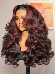 Cherry Cola Red Highlight Layered Cut Customized Wave Human Hair Pre-Everything Wig