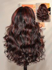 Cherry Cola Red Highlight Layered Cut Customized Wave Human Hair Pre-Everything Wig