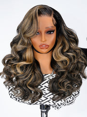 Black With Honey Blonde Highlight Layered Cut Body Wave Ready To Go 13x4 Lace Wigs