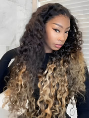 Luxury Ombre Honey Blonde Human Hair Wigs - Glueless Natural Wave Transparent Lace Front Wig