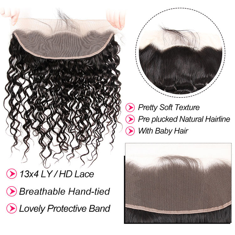 Water Wave Weave 3pc And 13*4 Lace Frontal Closures Natural Wave