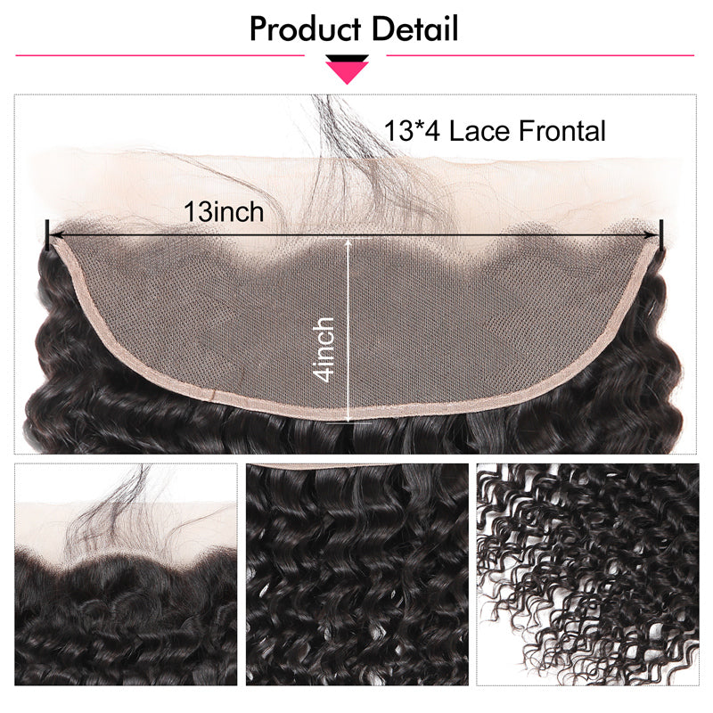13x4 Lace Frontal Closures And Deep Wave Brazilian Hair Bundles 3 PCS