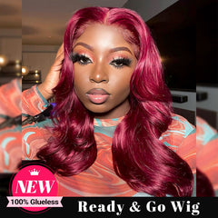 Glueless Ready To Go Wigs - 99J Burgundy Body Wave Lace Wigs On Dark Skin