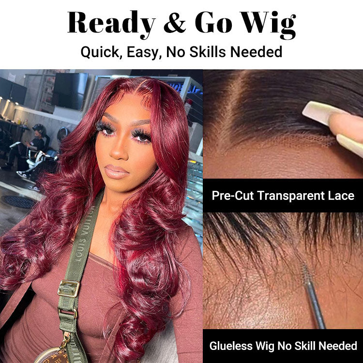Glueless Ready To Go Wigs - 99J Burgundy Body Wave Lace Wigs On Dark Skin