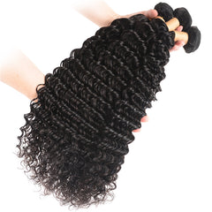 Deep Wave 4x4 Lace Closure With 3 Bundles Human Hair Weaves And Closure