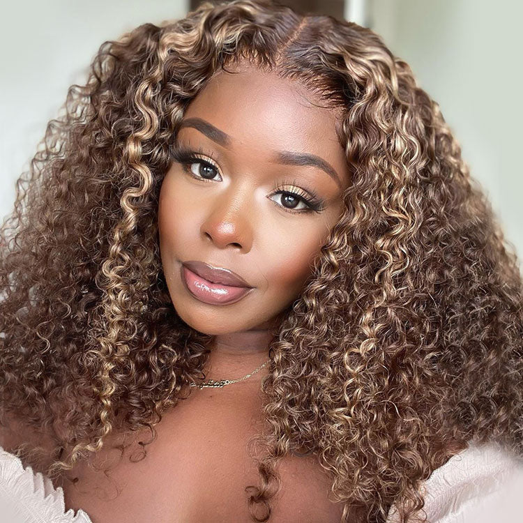 Balayage Highlight Wigs Curly Human Hair Wig With Highlights For Women