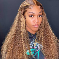Balayage Highlight Wigs Curly Human Hair Wig With Highlights For Women