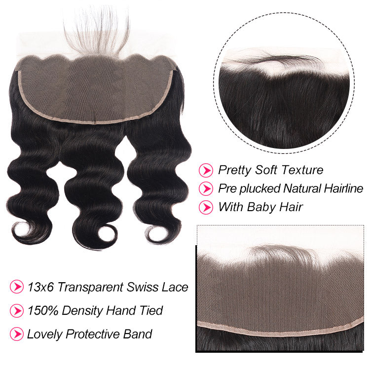 Peruvian Body Wave Hair 3 Bundles With a 13*6 Transparent Lace Frontal Body Wave Human Hair