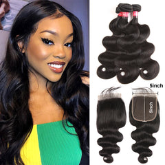 Brazilian Body Wave Hair Bundles 3 Bundles And 5*5 HD Lace Closure 100% Human Hair