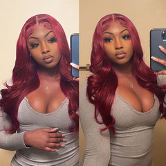 Glueless Ready To Go Wigs - 99J Burgundy Body Wave Lace Wigs On Dark Skin