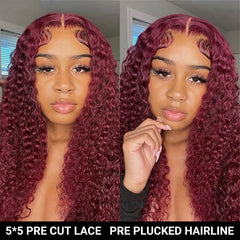 Ready To Go Wigs - 99J Burgundy Deep Wave Lace Front Wigs Customized Pre Colored Deep Weave Hair