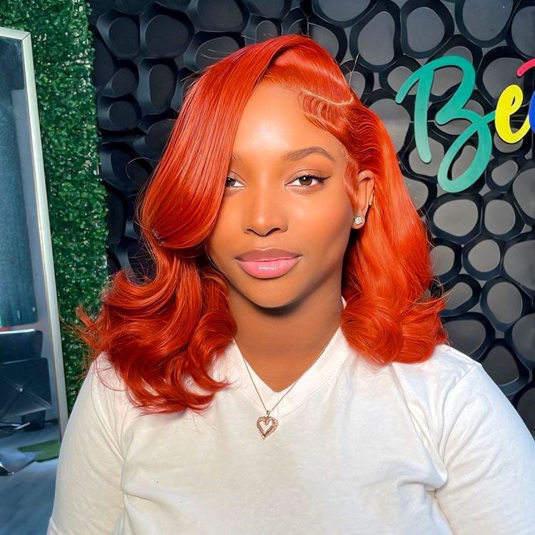 Jacinth - Copper Red Bob Wig Short Colored Hair 14 Inch Bob Lace Wigs