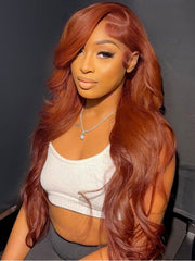 Alanis - Burnt Orange Body Wave Wig Colored Human Hair Glueless Lace Wigs