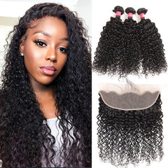 Virgin Curly Hair 3 Bundles with 13x4 Lace Frontal Curly Afro Human Hair Weave