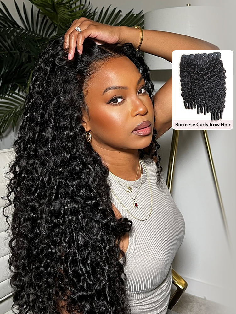 West Kiss Burmese Curly Wave 5x7 Human Hair Lace Front Wigs With 250% Density Ready To Go Wig Natural Hairline