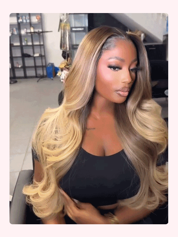 Ash Brown Ombre Blonde Colored Ready To Go Wigs Loose Body Transparent Lace Front Wig Human Hair