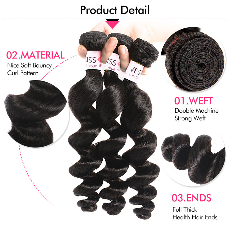 Loose Wave 3 Bundles With 13x4 Lace Frontal Human Hair Weave With Closure