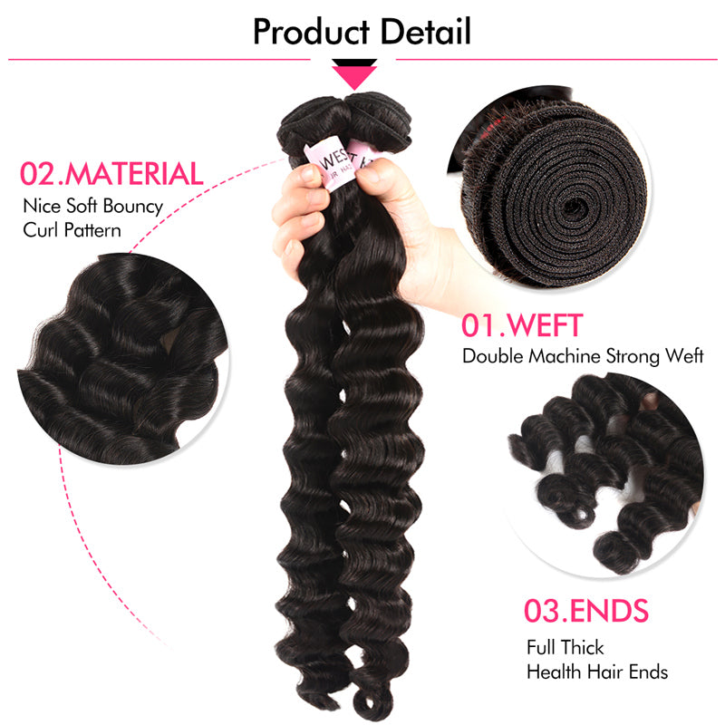 Loose Deep 3pc Weaves With Closures 4*4 Lace Closures Human Hair Extensions