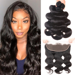 Peruvian Body Wave Hair 3 Bundles With a 13*6 Transparent Lace Frontal Body Wave Human Hair