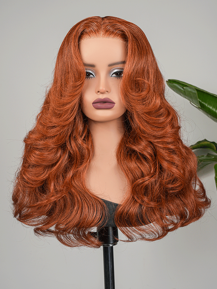 Burnt Orange Pre-Everything Ocean Wave Wig Colored Human Hair Glueless Lace Wigs