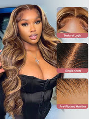 Glueless Ready To Go Wigs - Piano Colored Body Wave 5*5 Closure Wigs With Highlights