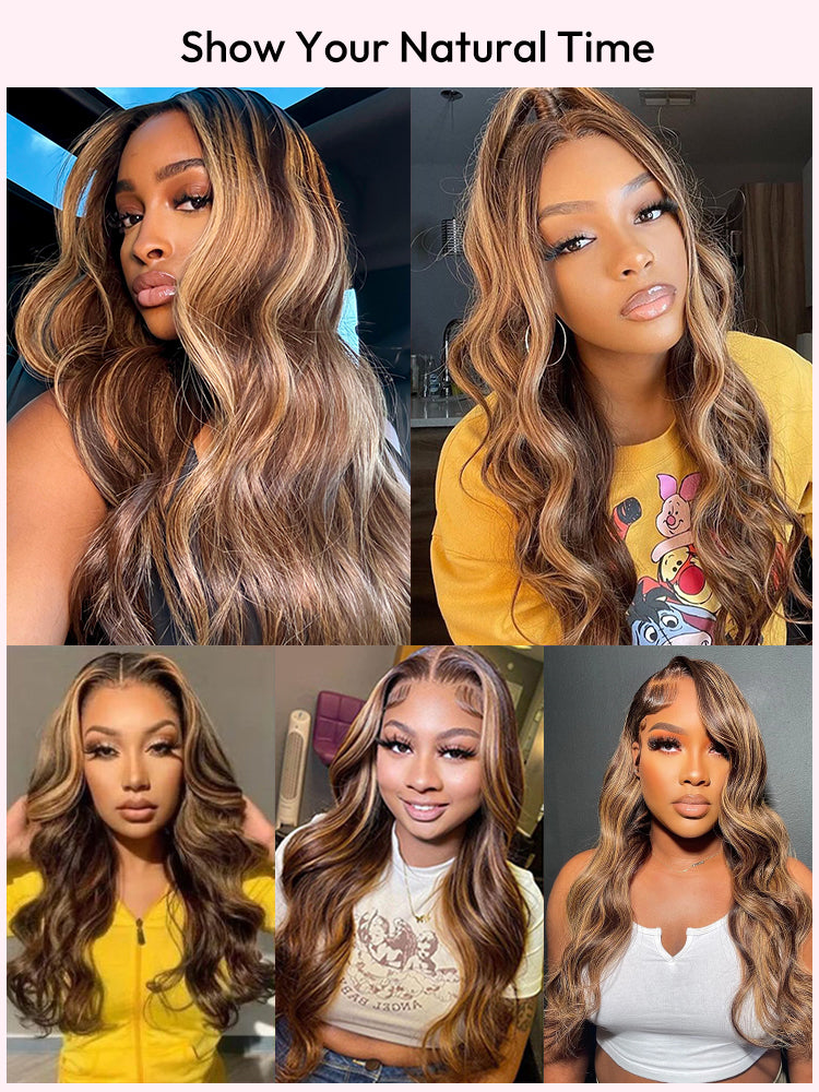 Glueless Ready To Go Wigs - Piano Colored Body Wave 5*5 Closure Wigs With Highlights