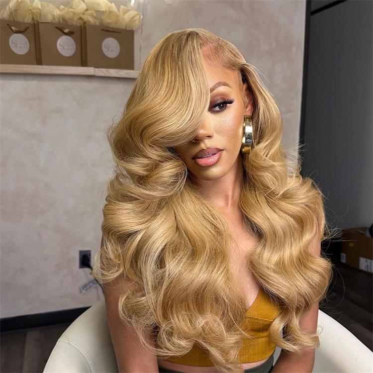 Honey Blonde 13x4 Lace Front Wigs #27 Straight Human Hair Wigs 180% Density