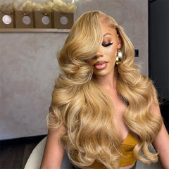 Honey Blonde 13x4 Lace Front Wigs #27 Straight Human Hair Wigs 180% Density