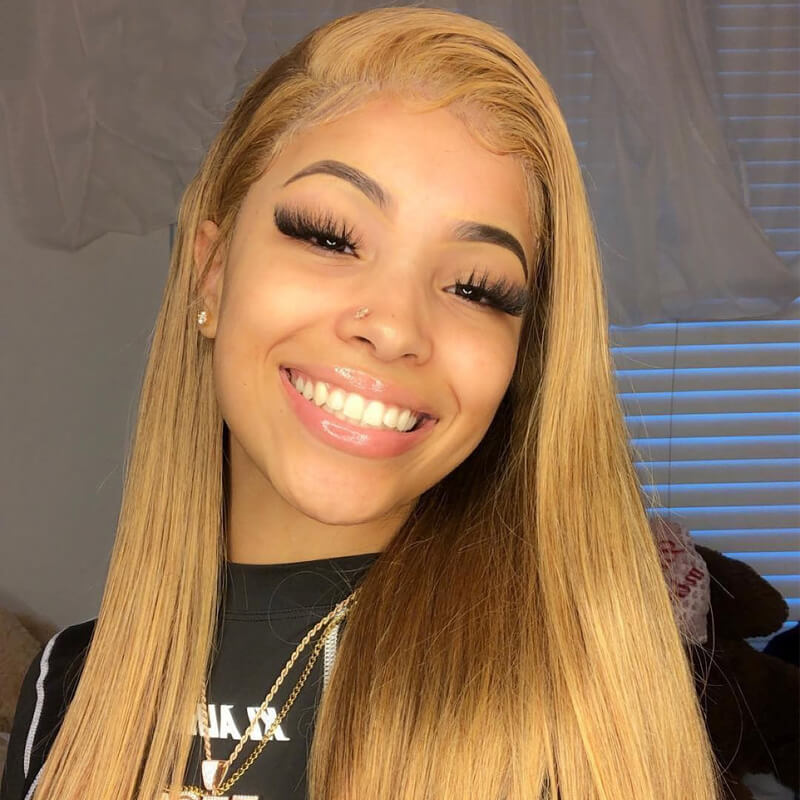 Honey Blonde 13x4 Lace Front Wigs #27 Straight Human Hair Wigs 180% Density