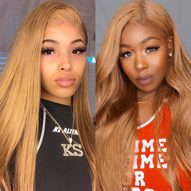 Honey Blonde 13x4 Lace Front Wigs #27 Straight Human Hair Wigs 180% Density