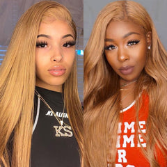 Honey Blonde 13x4 Lace Front Wigs #27 Straight Human Hair Wigs 180% Density