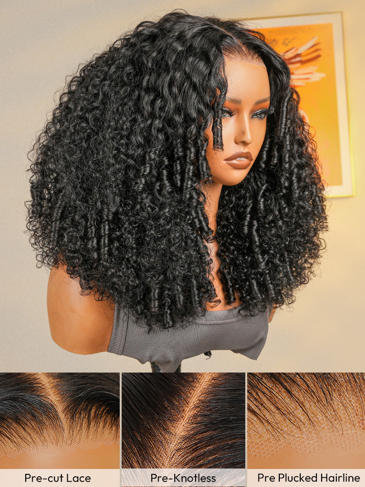 250% Density Curly Glueless Wigs Ready To Go Pre Bleached Pre Cut HD Lace Wigs