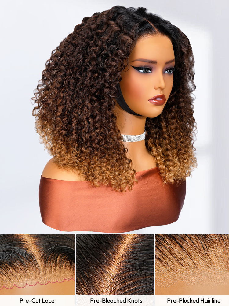 Ombre Brown And Honey Brown Jerry Curly Wig Ready To Go 5x7 Lace Frontal Wig Human Hair