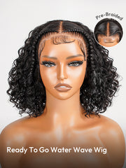 Pre-Braided Natural Black Water Wave Wigs Pre-Cut Ready To Go 13x4 Glueless Lace Front Wig With Baby Hair